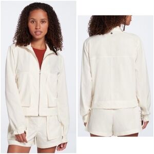 NWT Calia Womens Twill Cargo Jacket Ivory Size XS Mock Neck Athleisure Gym Zip